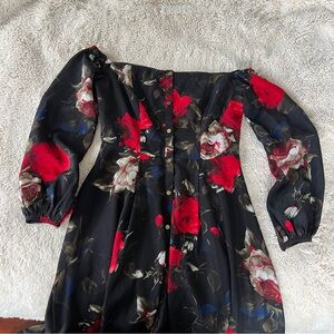 Chelsea28 Rose Print Off The shoulder Dress